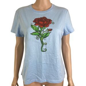 Pink Cookie Tshirt Womens XL Blue Red Rose Floral Graphic Rhinestones New